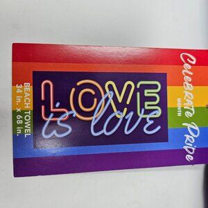 NWT "Love is Love" Neon Celebrate Pride 34x68 Blue Beach Towel Oeko-Tex Cotton